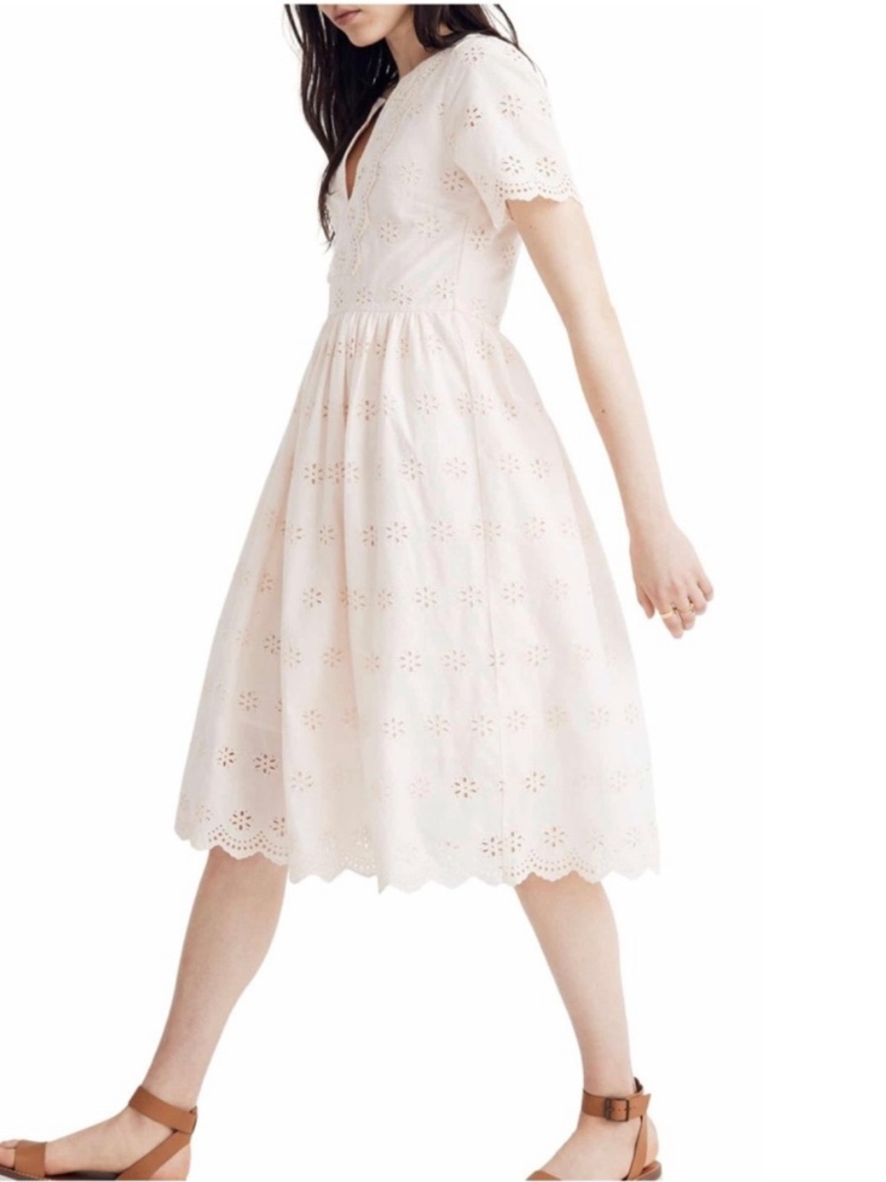 Madewell Scalloped Eyelet Light Pink Midi Dress, Size 8